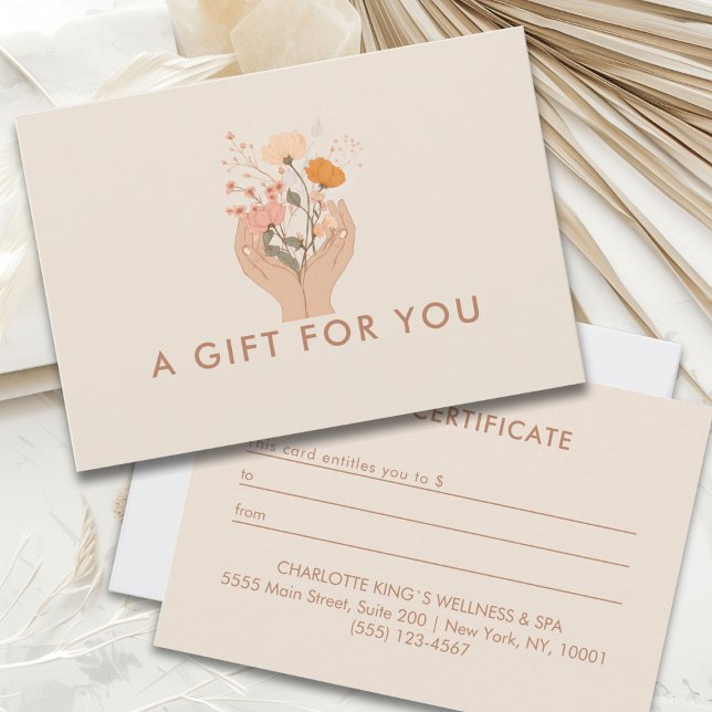 Certificado de Presente do Salão de Flores Celesti (Celestial Floral Beige Broen Boho Salon Business Gift Certificate)