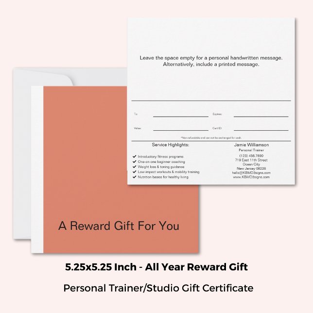 Certificado de Presente do Treinador de Hábitos Sa (Square 5.25"x5.25", Healthy Habits Coach Reward Gift Certificate, Orange, White, Black Brand Colors)