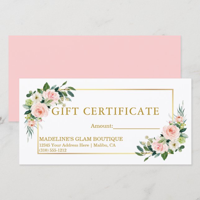 Certificado de Presente Dourado Cor Floral Floral  (Frente/Verso)