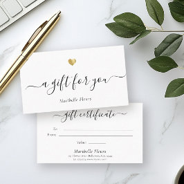 Certificado de Presente Dourado Coração de Script