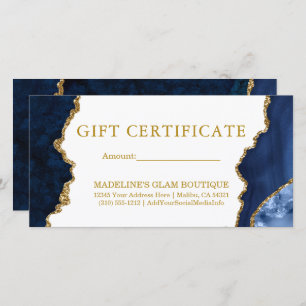 Certificado de Presente Dourado de Marble Azul de 