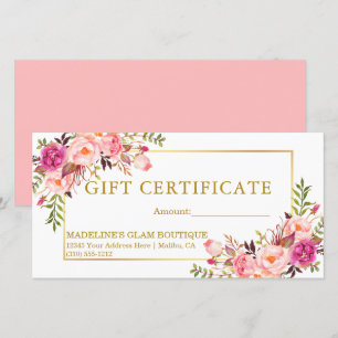 Certificado de Presente Dourado de Rosas Rosa Flor