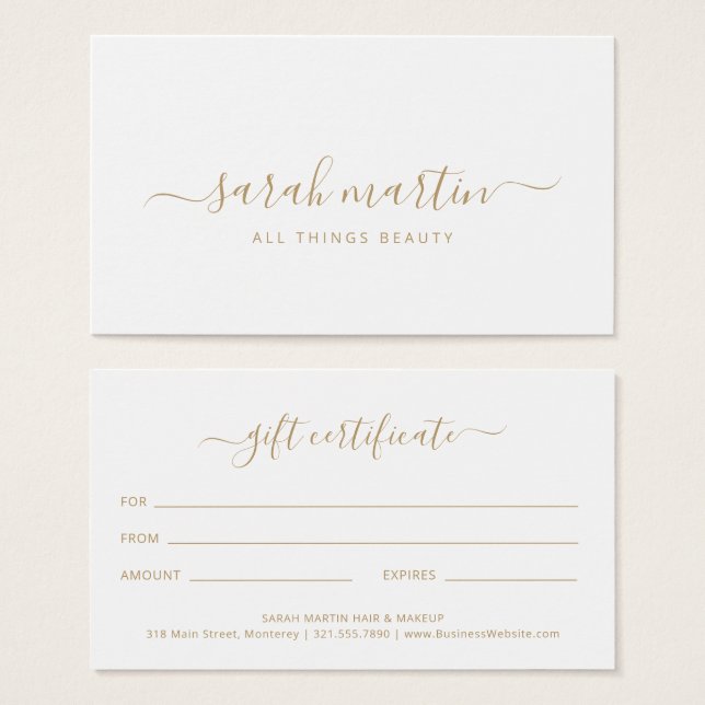 Certificado de Presente Dourado de Salão de Beleza (Frente & Verso)