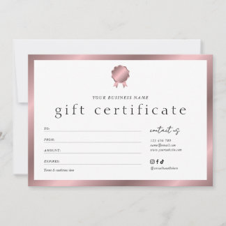 Certificado de Presente Efeito Bronze Rosa Dourado