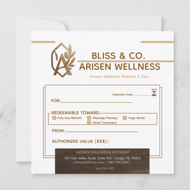 Certificado de Presente Elegant Gold & Brown Welln (Frente)
