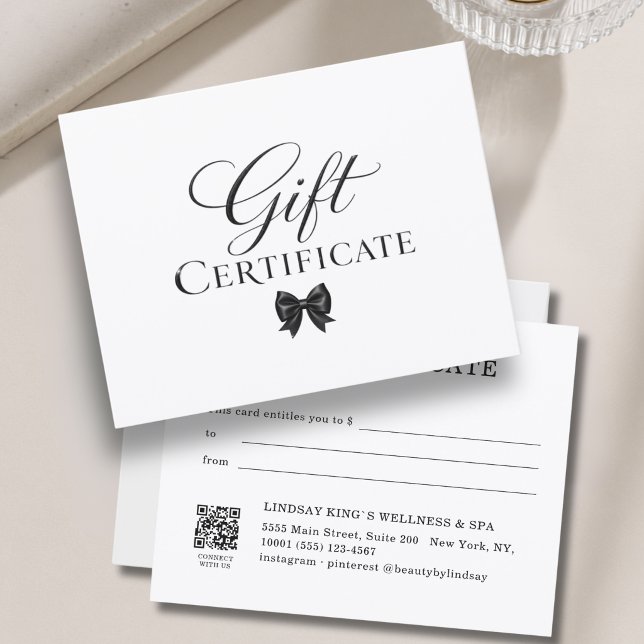 Certificado de Presente Elegante Arco Branco Preto (Elegant Bow Beige Red Gift Certificate)