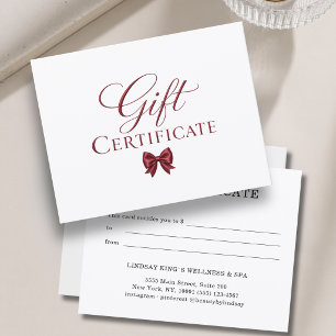 Certificado de Presente Elegante Laço Branco Verme