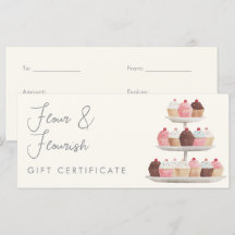 Certificado de Presente Elegante Padaria Cupcake A
