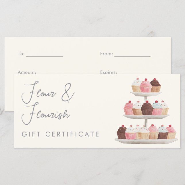 Certificado de Presente Elegante Padaria Cupcake A (Frente/Verso)