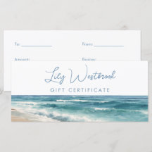 Certificado de Presente Elegante Praia Oceano Aqua