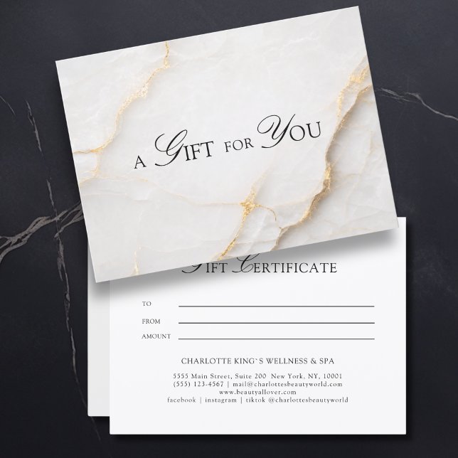 Certificado de Presente em Mármore Branco Elegante (A Gift for You! White Gold Marble Gift Certificate)