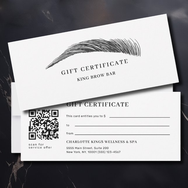 Certificado de Presente em QR Code do Salão de Sob (Minimal Eyebrow Salon QR Code Gift Certificate)