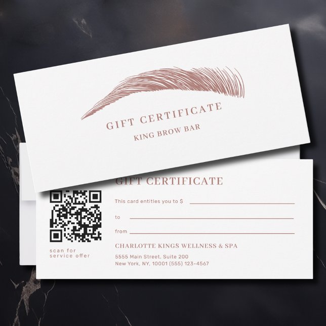 Certificado de Presente em QR Code do Salão de Sob (Minimal Eyebrow Salon QR Code Gift Certificate)