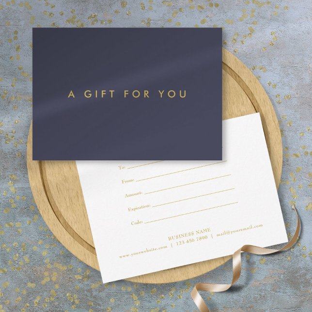 Certificado de Presente Empresarial Azul Naval Min (Minimalist Navy Blue Business Gift Certificate)