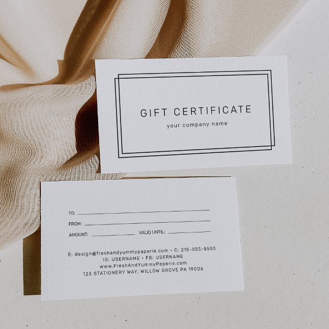 Certificado de Presente Empresarial Minimalista Mo (AVERY Modern Minimalist Business Gift Certificate)