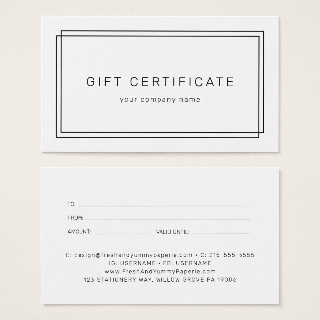 Certificado de Presente Empresarial Minimalista Mo (Frente & Verso)