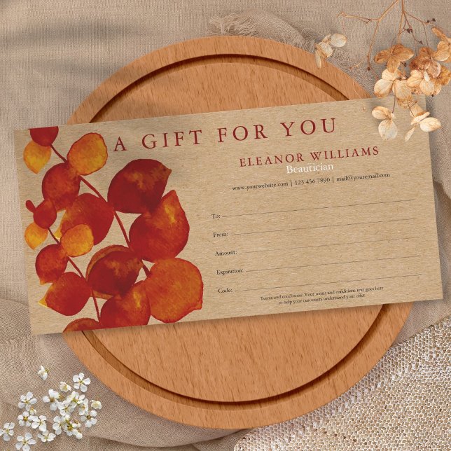 Certificado de Presente Eucalipto Kraft Rústico (Eucalyptus Rustic Kraft Gift Certificate)