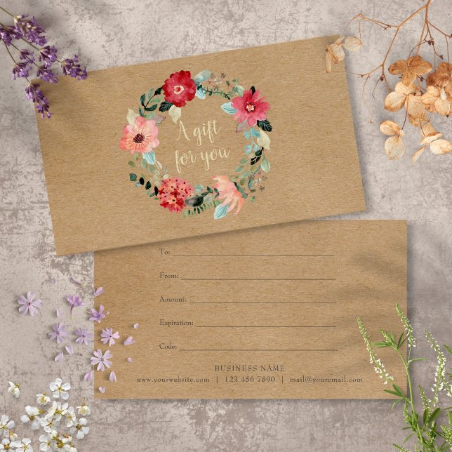 Certificado de Presente Floral Bonito Rustic (Rustic Pretty Floral Garland Gift Certificate)