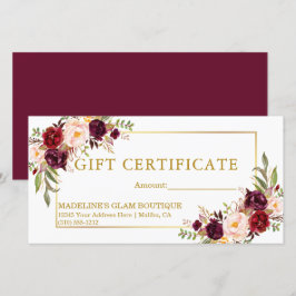 Certificado de Presente Floral em Aquarela Burgund