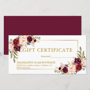 Certificado de Presente Floral em Aquarela Burgund