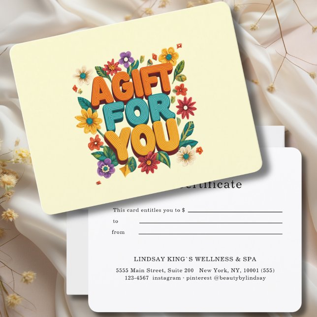 Certificado de Presente Floral Retro Amarelo (Retro Floral Yellow Gift Certificate)