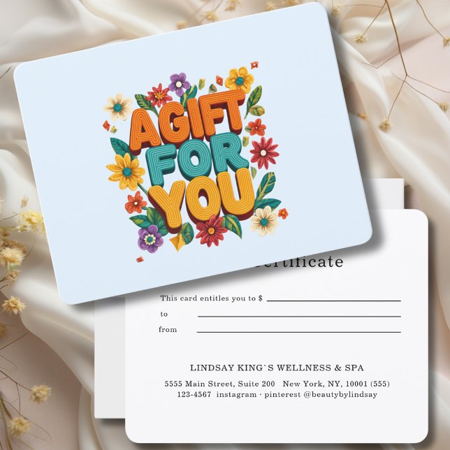 Certificado de Presente Floral Retro Azul (Retro Floral Blue Gift Certificate)