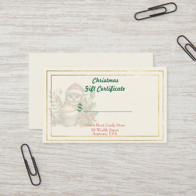Certificado de Presente Loja de Doces Natal Feliz (Frente/Verso In Situ)