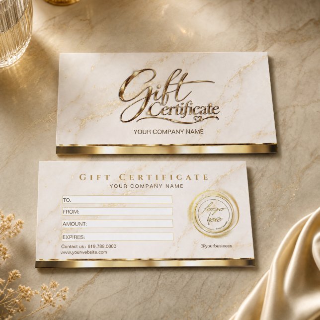 Certificado de Presente Luxuoso Mármore Dourado (Marble Gold Elegant Luxury Gift Certificate)