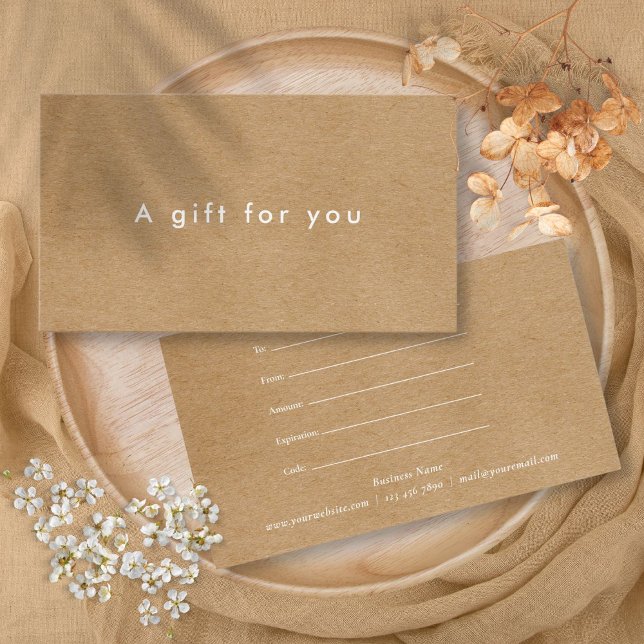 Certificado de Presente Minimalista Kraft para Neg (Minimalist Business Rustic Kraft Gift Certificate)