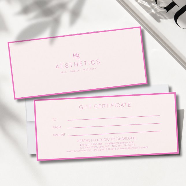 Certificado de Presente Minimalista Monograma Bege (Minimal Monogram Beige-Pink Gift Certificate)