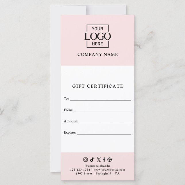 Certificado de Presente Moderno Chic com Logotipo (Frente)