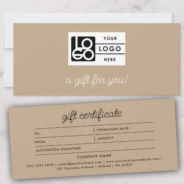 Certificado de Presente Moderno Script Boho Bege (Logo Boho Beige Script Modern Gift Certificate)