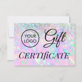 certificado de presente opal de glitter faux