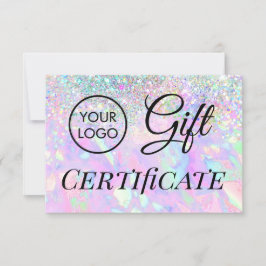 certificado de presente opal de glitter faux