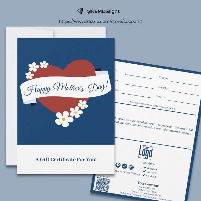 Certificado de Presente para Banner de Dia de as m (Heart Happy Mother's Day Banner Gift Certificate)