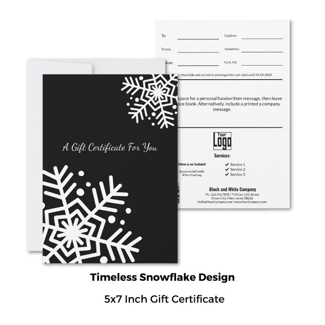Certificado de Presente para Flocos de Neve de Inv (5x7 Inch, Winter Small Business Snowflake Gift Certificate Cards)