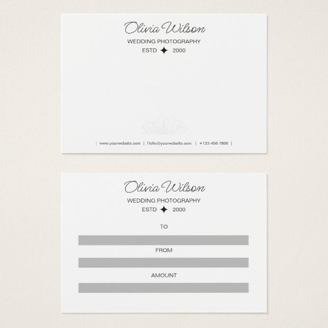 Certificado de presente para fotografia de casamen (Frente & Verso)