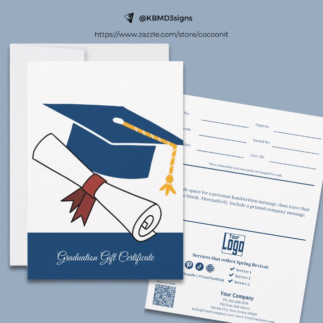 Certificado de Presente para Graduação Branca de A (Business Blue White Graduation Gift Certificate)