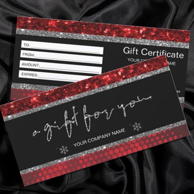 Certificado de Presente para Luzes Vermelhas Profu (#christmas #deepred #giftcard #certificate #agitforyou #holiday #glitterred #silver)