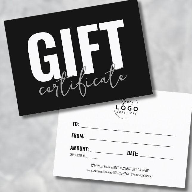 Certificado de Presente para Negócios Modernos (Logo Chic Minimalist Business Gift Certificate)