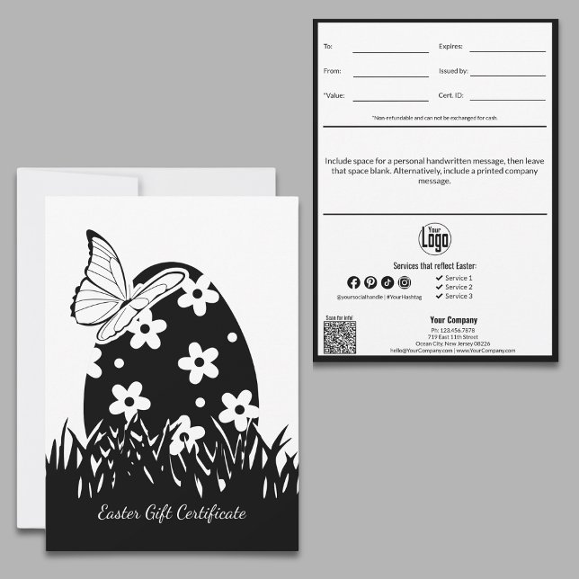 Certificado de presente para Páscoa para Pequenas  (Modern Easter Small Business Gift Certificate, Easter Egg in Meadow with Butterfly, Build Loyalty)