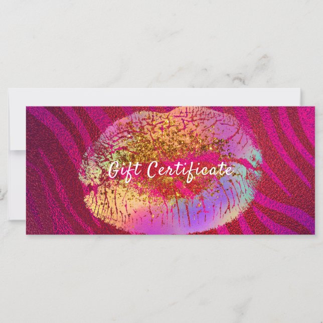Certificado de Presente Pink Zebra Rainbow Glitter (Frente)
