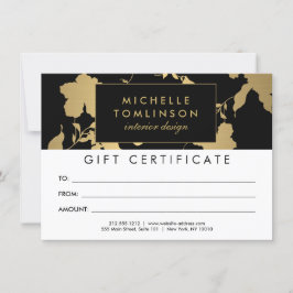 Certificado de Presente Preto de Padrão Floral Dou