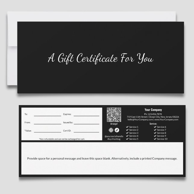 Certificado de Presente Preto e Branco Profissiona (Minimal Professional Black White Gift Certificate)