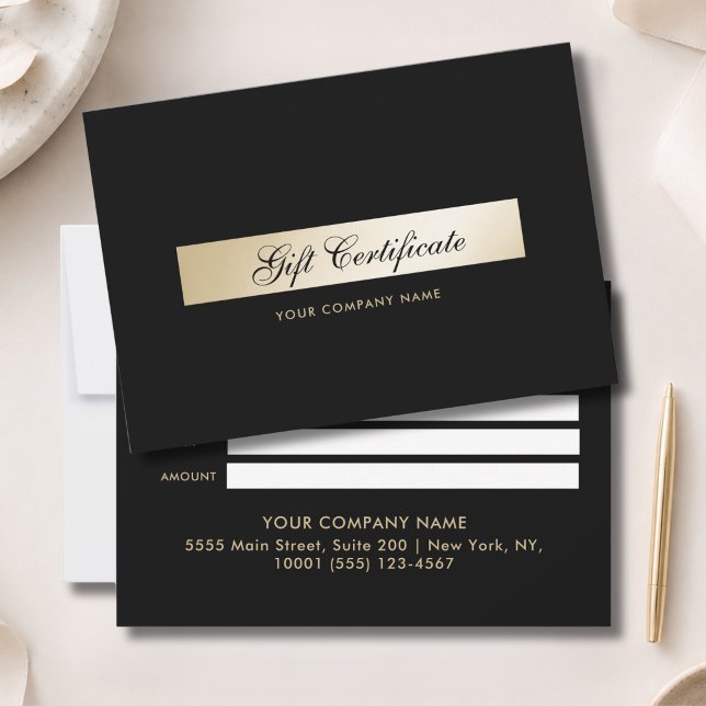 Certificado de Presente Preto Elegante Dourado (Elegant Black Gold Gift Certficate)