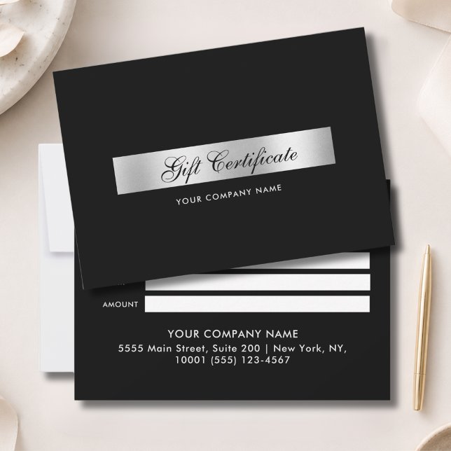 Certificado de Presente Preto Prata Elegante (Elegant Black Silver Gift Certficate)
