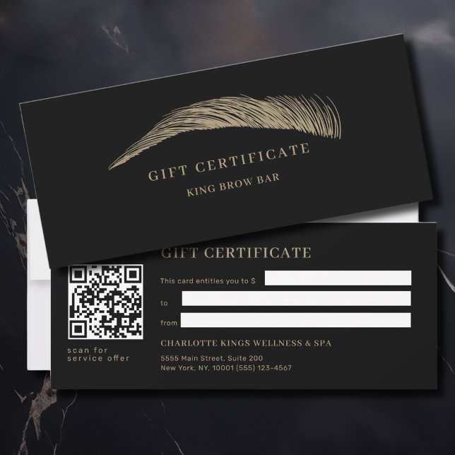 Certificado de Presente QR Code de Salão de Sobran (Minimal Elegant Eyebrow Salon Black QR Code Gift Certificate)