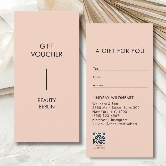Certificado de Presente QR Code Pêssego Minimalist (Modern Minimalist Peach QR Code Gift Certificate)