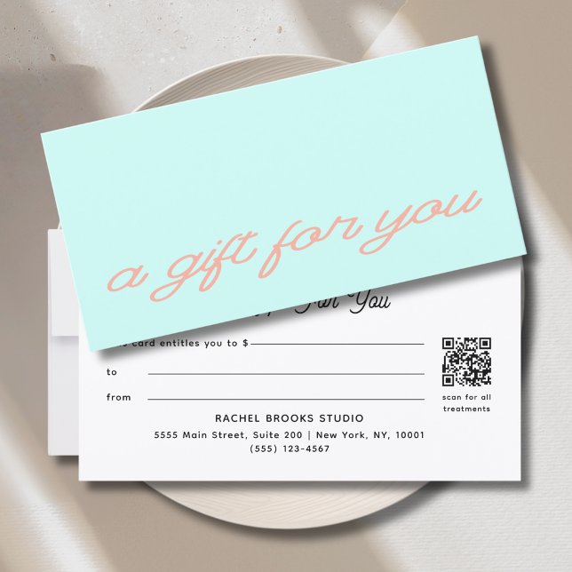 Certificado de Presente QR Code Verde Claro com Fo (Modern Script Mint QR Code Gift Certificate)