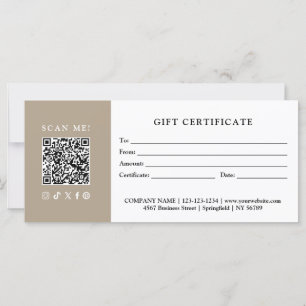 Certificado de Presente QR Código de Negócios Simp